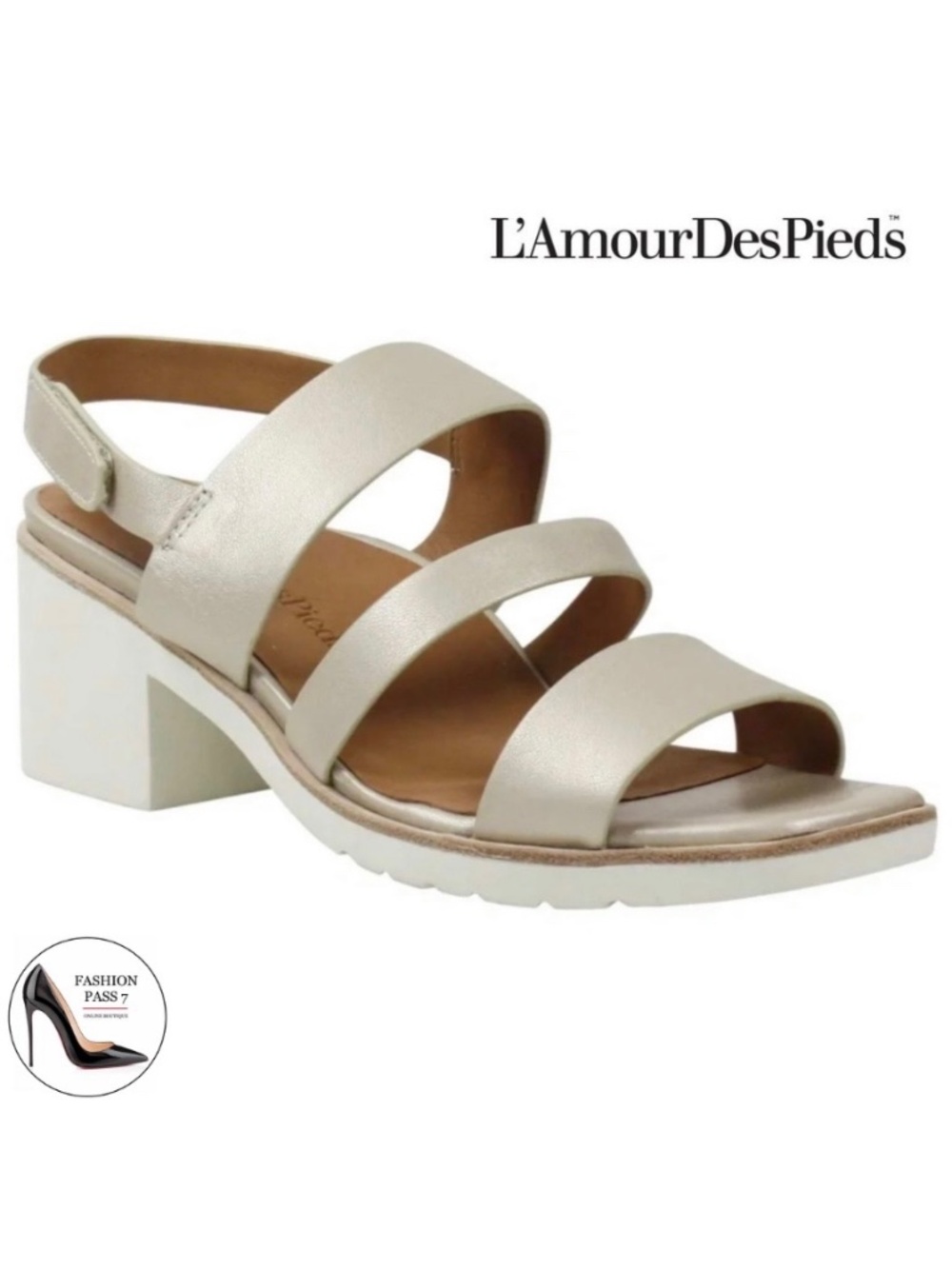 L'Amour Quennell Platino Pearl Leather Slingbacks Block heel comfortable Sandals